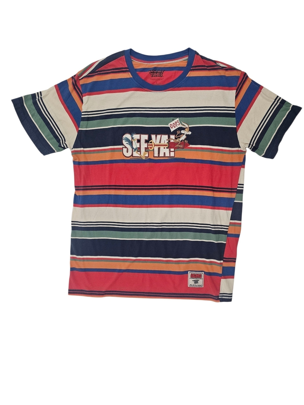 BoxLunch Looney Tunes See Ya! Striped Embroidered T-Shirt L Road Runner